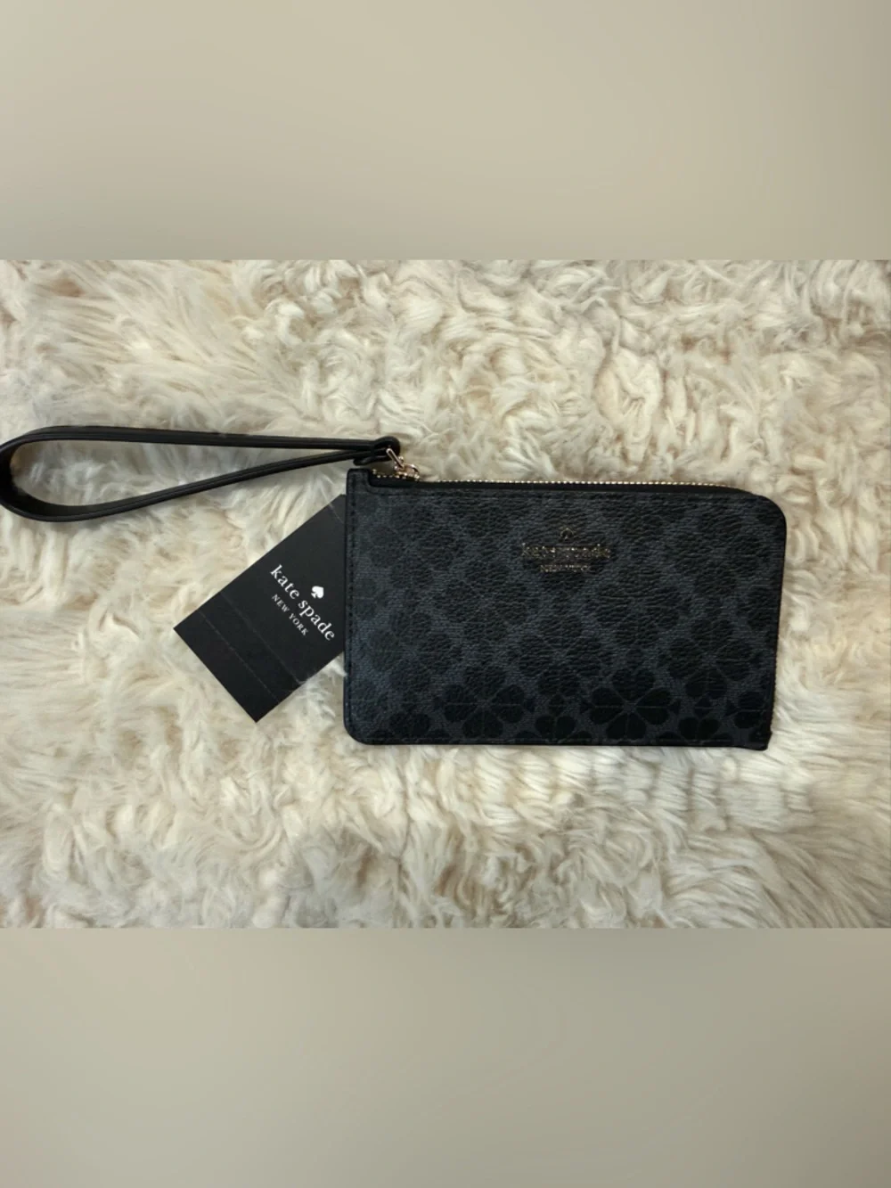 kate spade Black Floral Zip Wristlet with Wrist Strap